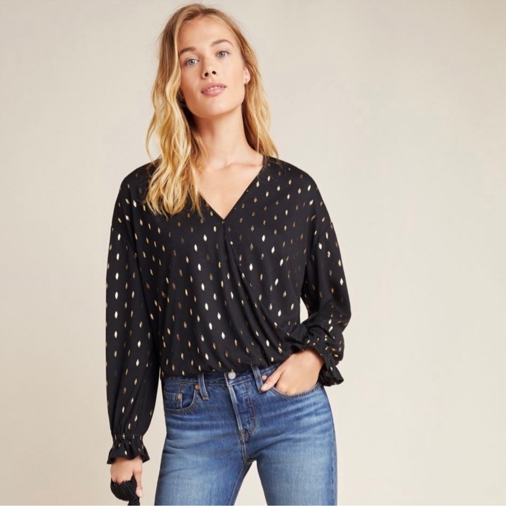 Anthropologie Black and Gold Blouse